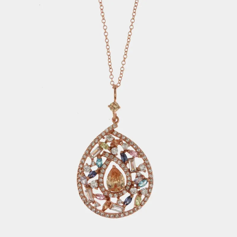 Collana in Argento 925 con ciondolo pendente impreziosito da zirconi multicolor