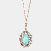 Collana in Argento 925 con pendente impreziosito da zirconi mutlicolor e zircone centrale effetto ghiaccio