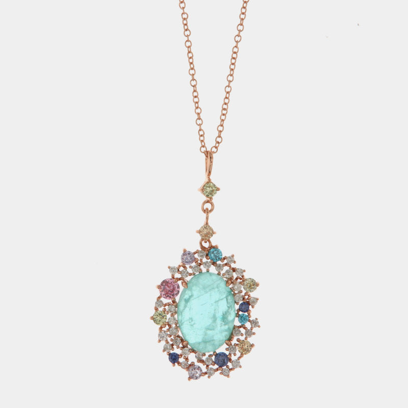 Collana in Argento 925 con pendente impreziosito da zirconi mutlicolor e zircone centrale effetto ghiaccio SIMEONE - gioiello