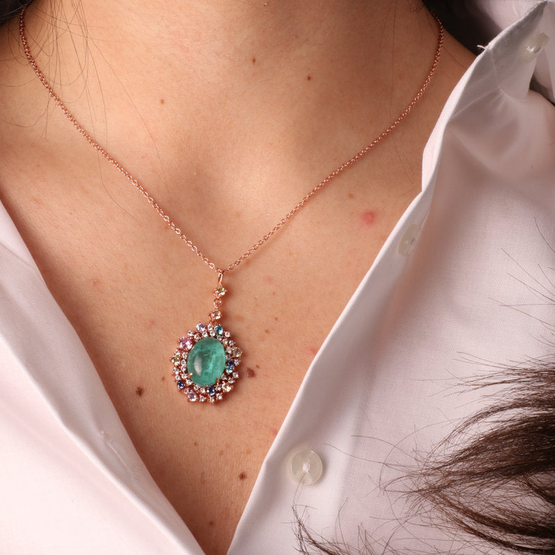 Collana in Argento 925 con pendente impreziosito da zirconi mutlicolor e zircone centrale effetto ghiaccio SIMEONE - gioiello