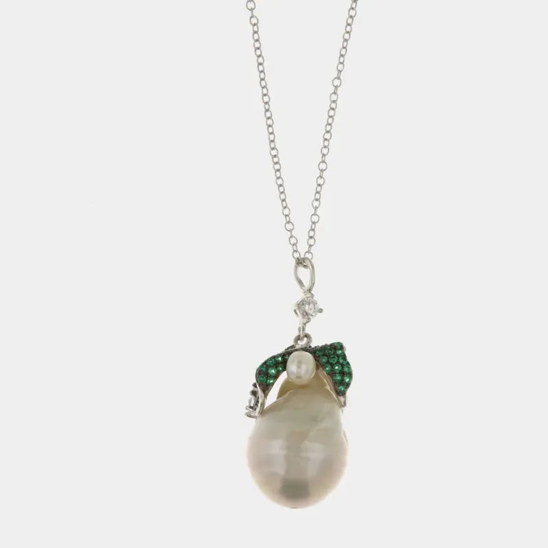 Collana in Argento 925 con pendente in zirconi colorati e perle barocche