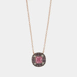 Collana in Argento 925 con ciondolo con cornice di zirconi viola e bianchi e zircone centrale color rosa