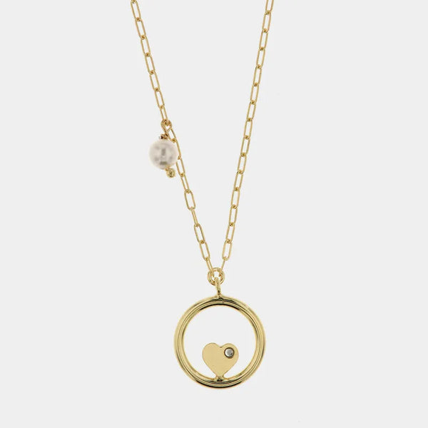 Collana in Argento 925 con dettaglio in perla e pendente a forma di cerchio con cuore - BYSIMON gioielli