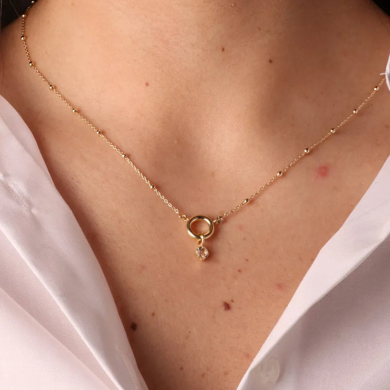 Collana in Argento 925 maglia a pallini, con cerchio e cristallo pendente