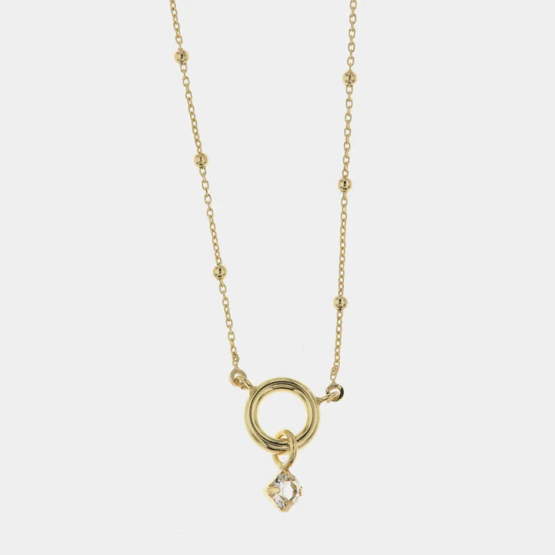 Collana in Argento 925 maglia a pallini, con cerchio e cristallo pendente