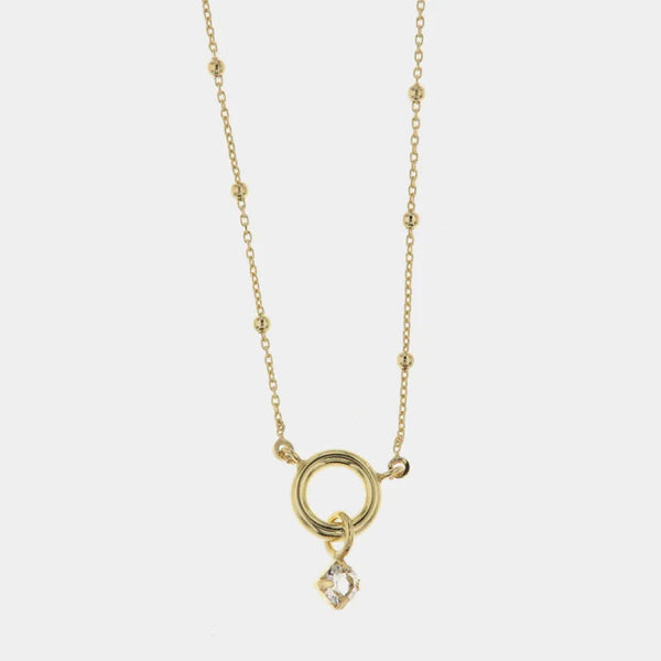 Collana in Argento 925 maglia a pallini, con cerchio e cristallo pendente