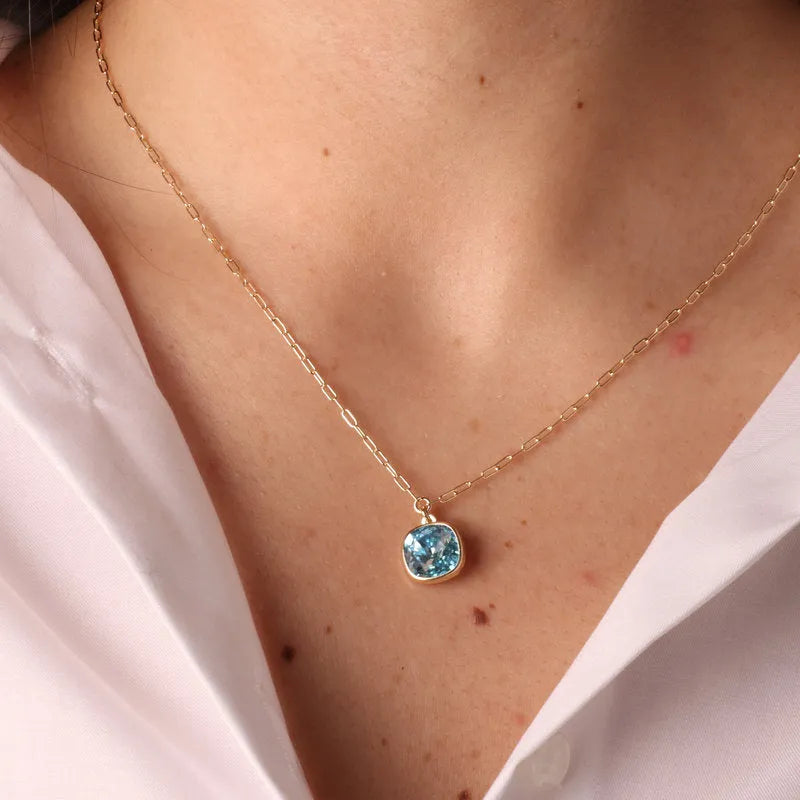 Collana in Argento 925 maglia a catena con quadratino pendente impreziosito da cristallo