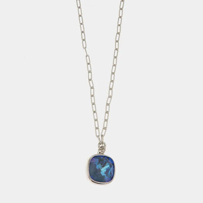 Collana in Argento 925 maglia a catena con quadratino pendente impreziosito da cristallo
