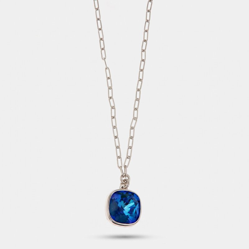 Collana in Argento 925 maglia a catena con quadratino pendente impreziosito da cristallo - BYSIMON gioielli