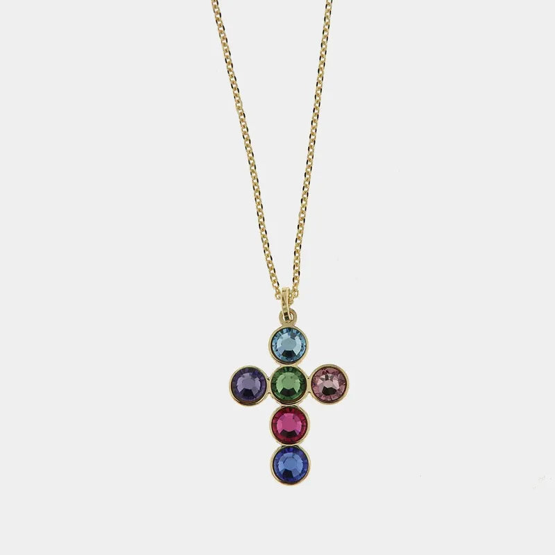 Collana in Argento 925 con croce impreziosita da cristalli colorati