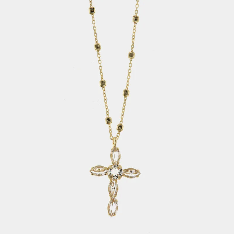 Collana in Argento 925 maglia impreziosita da cristalli e ciondolo a forma di croce con cristalli