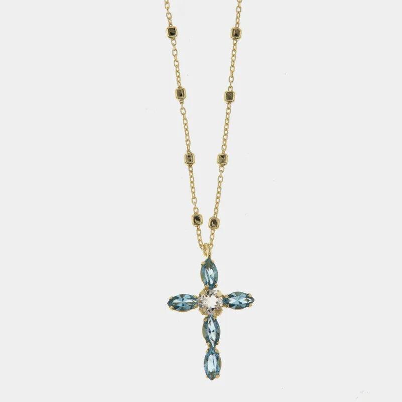 Collana in Argento 925 maglia impreziosita da cristalli e ciondolo a forma di croce con cristalli BYSIMON - gioiello BySimon