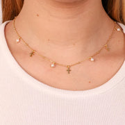Collana in Argento 925 con croci e perle pendenti