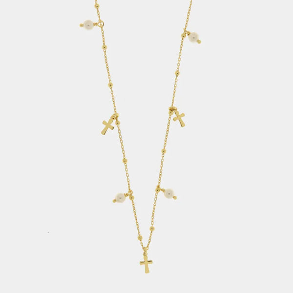 Collana in Argento 925 con croci e perle pendenti