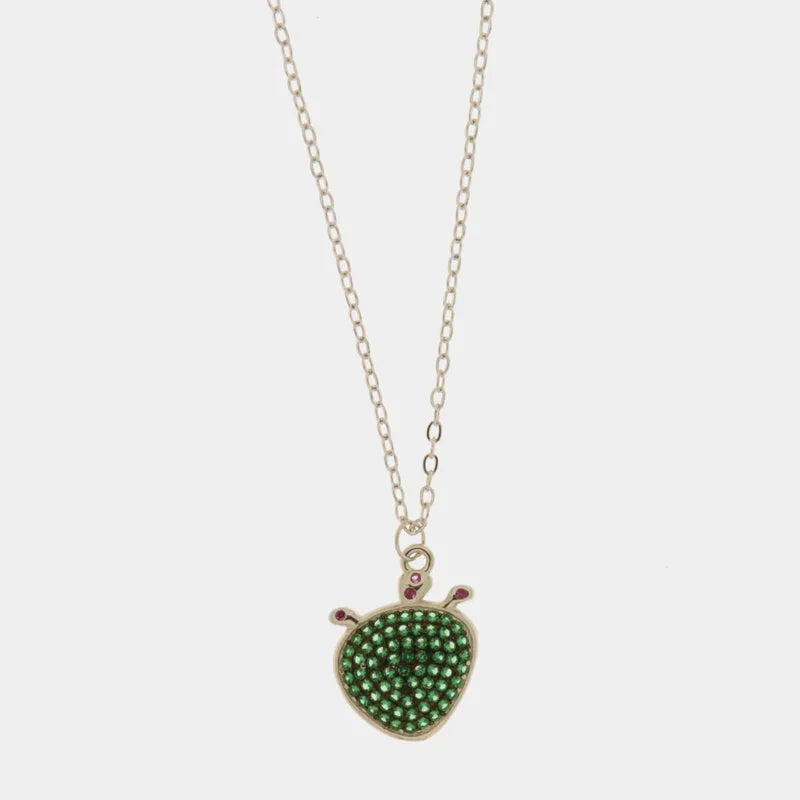 Collana in Argento 925 con pendente a forma di fico d'india con zirconi verde smeraldo