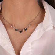 Collana in Argento 925 con cuori  e punti luce pendenti
