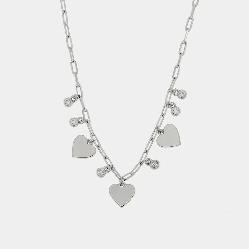 Collana in Argento 925 con cuori  e punti luce pendenti