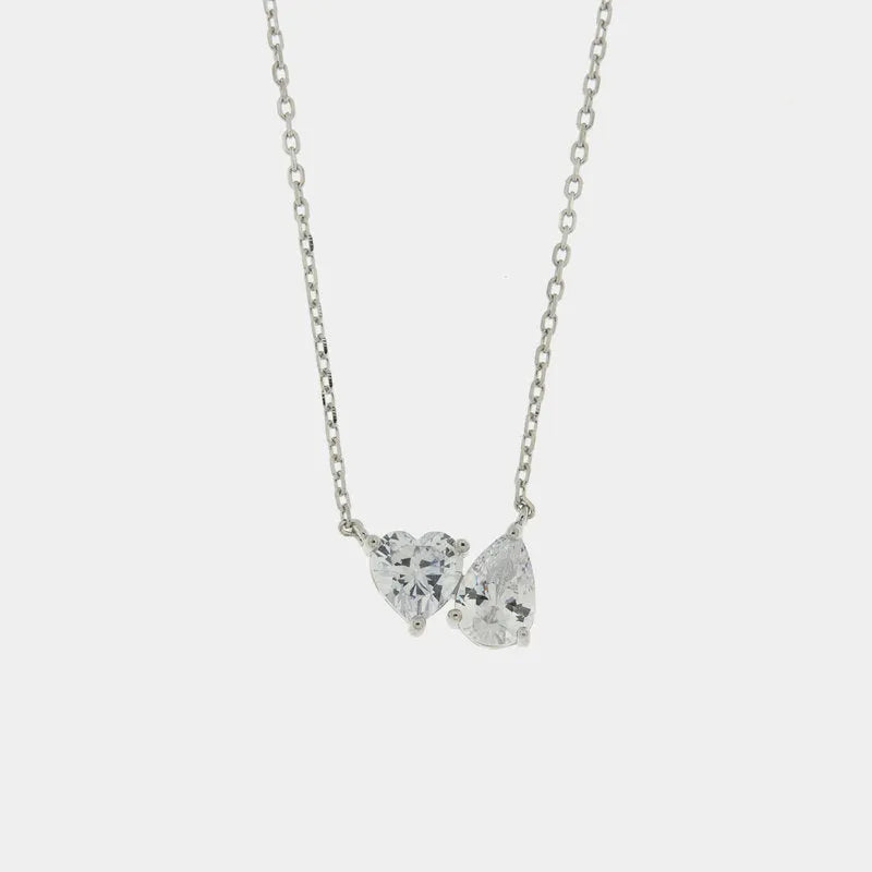 Collana in Argento 925 con zirconi bianchi a forma di cuore e goccia