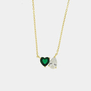 Collana in Argento 925 con zirconi bianchi a forma di cuore verde e goccia
