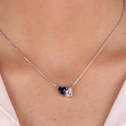 Collana in Argento 925 con zirconi bianchi a forma di cuore blu e goccia