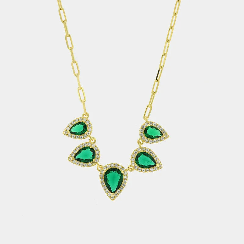 Collana in Argento 925 con zirconi verdi e bianchi a forma di goccia