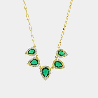 Collana in Argento 925 con zirconi verdi e bianchi a forma di goccia