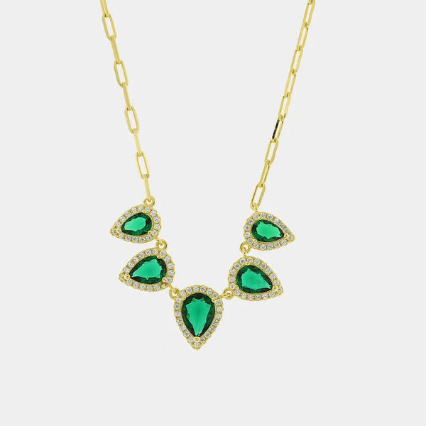 Collana in Argento 925 con zirconi verdi e bianchi a forma di goccia