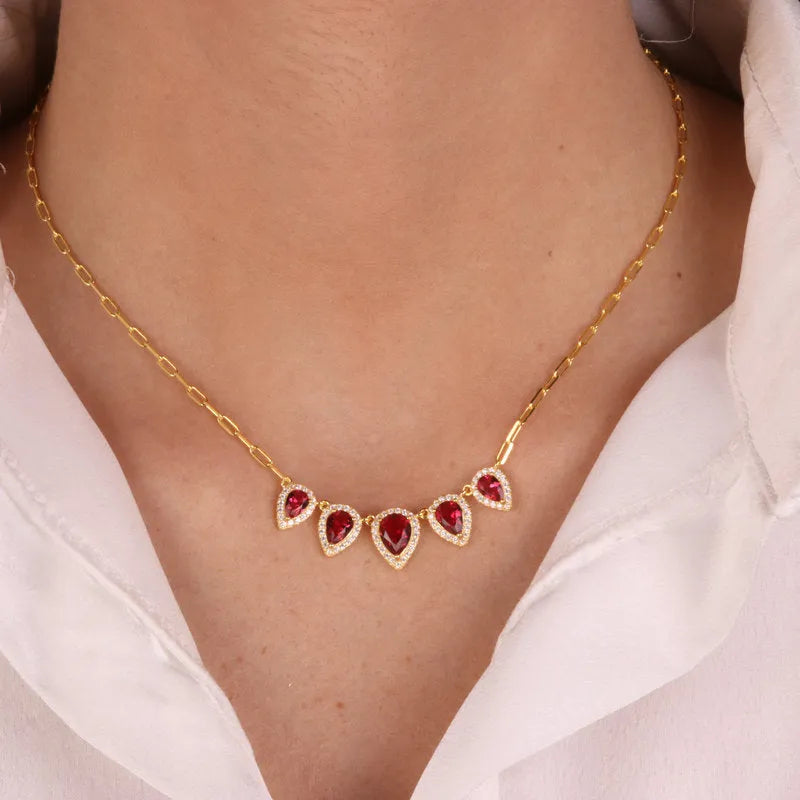 Collana in Argento 925 con zirconi rossi e bianchi a forma di goccia