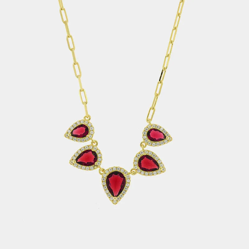 Collana in Argento 925 con zirconi rossi e bianchi a forma di goccia
