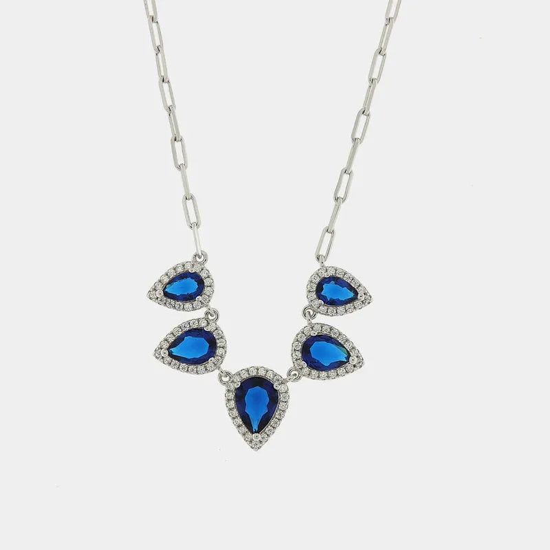 Necklace in 925 Silver with blue and white drop-shaped zircons