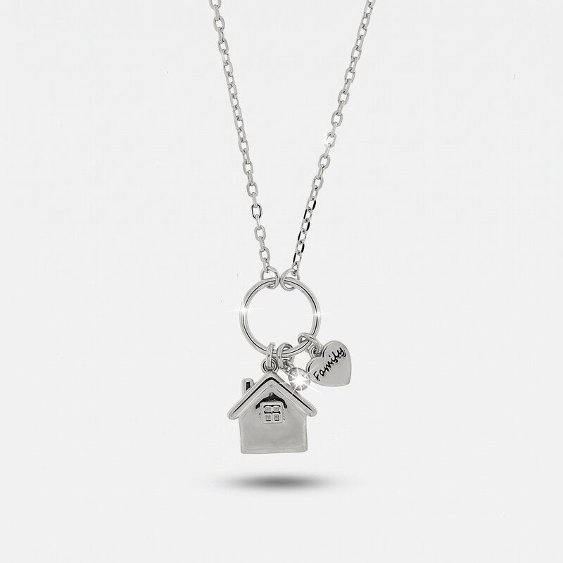 Collana in Argento 925 con pendente a forma di casa e scritta Family BYS - gioiello BySimon