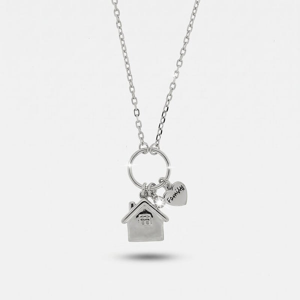Collana in Argento 925 con pendente a forma di casa e scritta Family BYS - gioiello BySimon