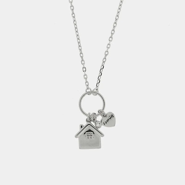 Collana in Argento 925 con pendente a forma di casa e scritta Family BYS - gioiello BySimon