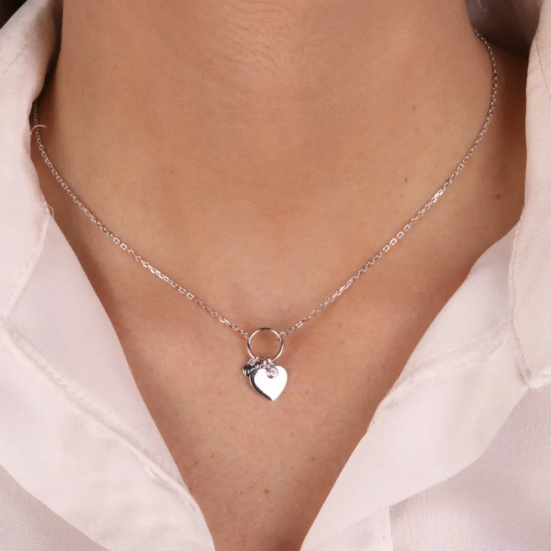 Collana in Argento 925 con pendenti a forma di cuore e scritta Family BYS - gioiello BySimon