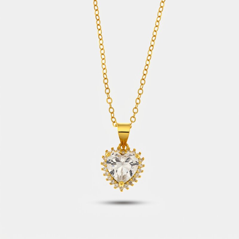 Collana in Argento 925 con zircone a forma di cuore bianco - BYSIMON gioielli