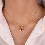 Collana in Argento 925 con zircone a forma di cuore rosso