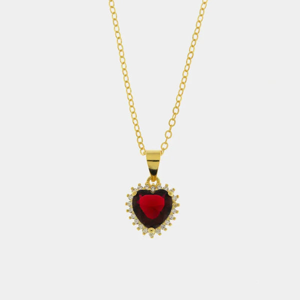 Collana in Argento 925 con zircone a forma di cuore rosso - BYSIMON gioielli