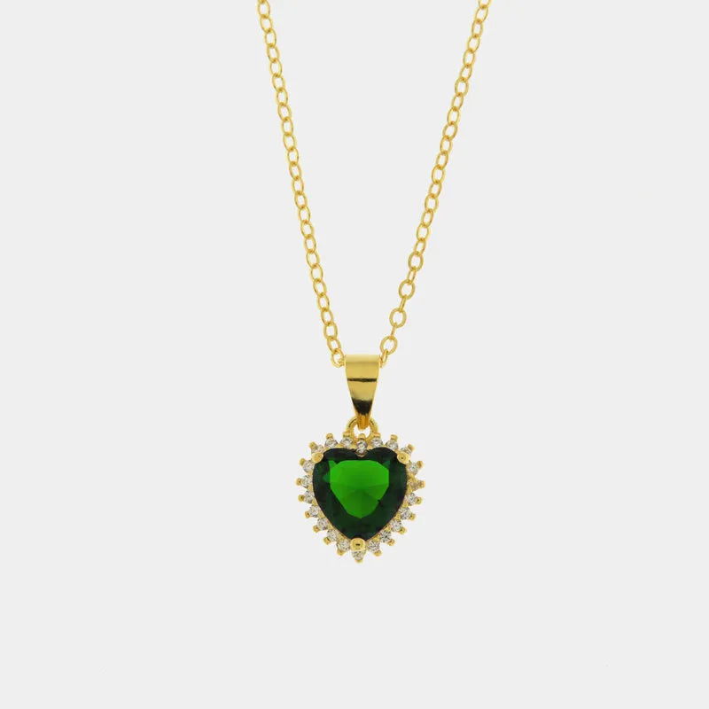 Collana in Argento 925 con zircone a forma di cuore verde - BYSIMON gioielli
