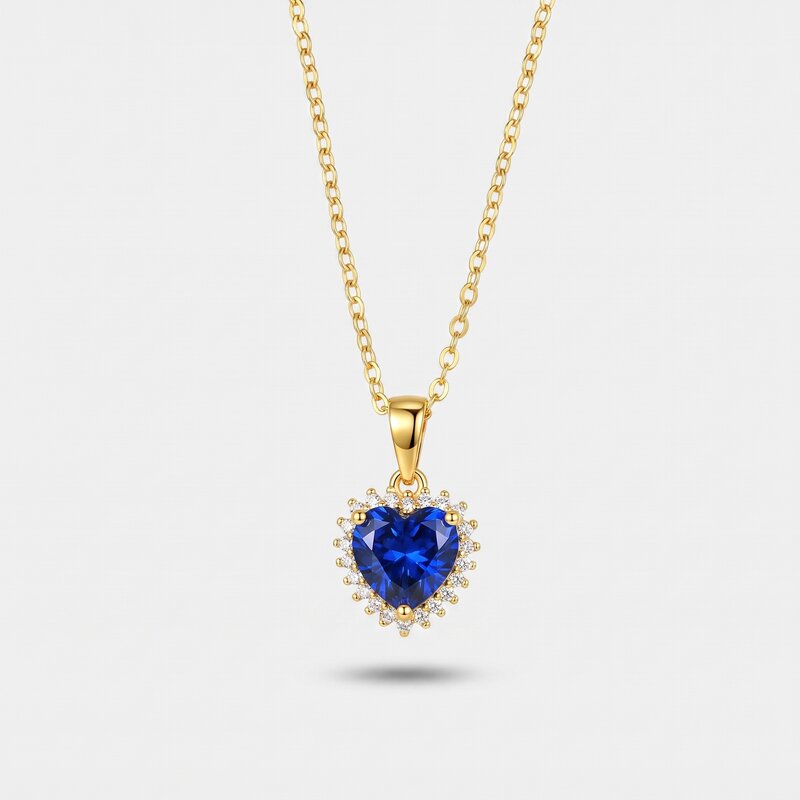 Collana in Argento 925 con zircone a forma di cuore blu - BYSIMON gioielli