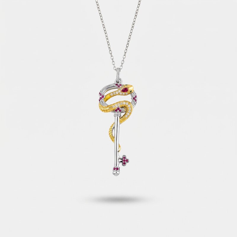 Collana in Argento 925 con serpente attorno ad una chiave Collezione Novecento - BYSIMON gioielli