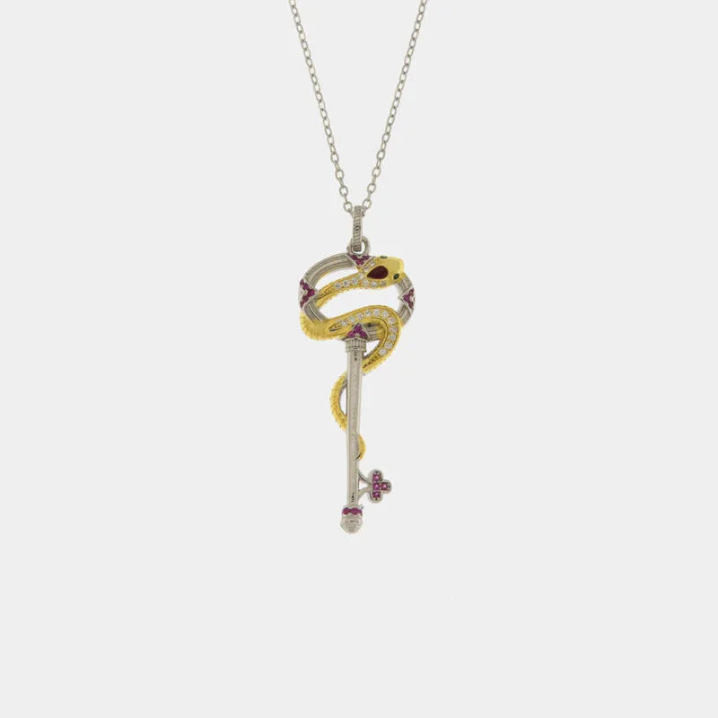 Collana in Argento 925 con serpente attorno ad una chiave Collezione Novecento - BYSIMON gioielli