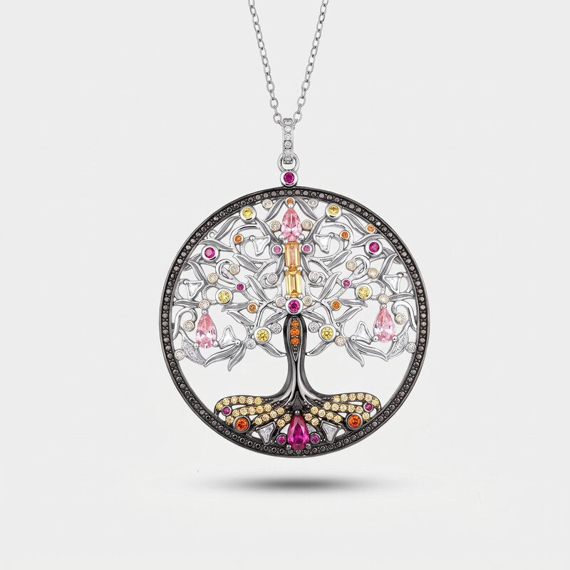 Collana in Argento 925 con albero della vita e zirconi colorati Collezione Novecento - BYSIMON gioielli