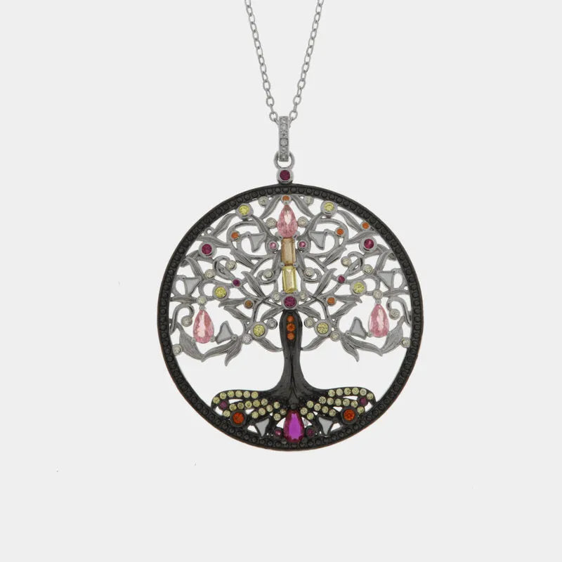 Collana in Argento 925 con albero della vita e zirconi colorati Collezione Novecento - BYSIMON gioielli