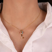 Collana in Argento 925 con chiave impreziosita da zirconi multicolore