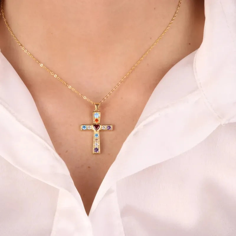 Collana in Argento 925 con croce impreziosita da zirconi multicolore