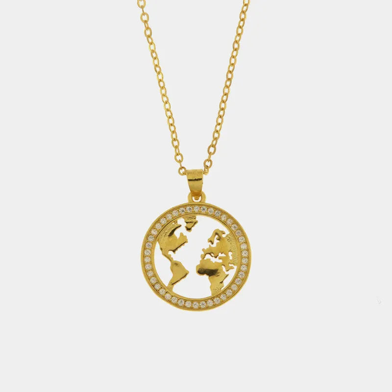 Collana in Argento 925 con mappamondo e zirconi bianchi