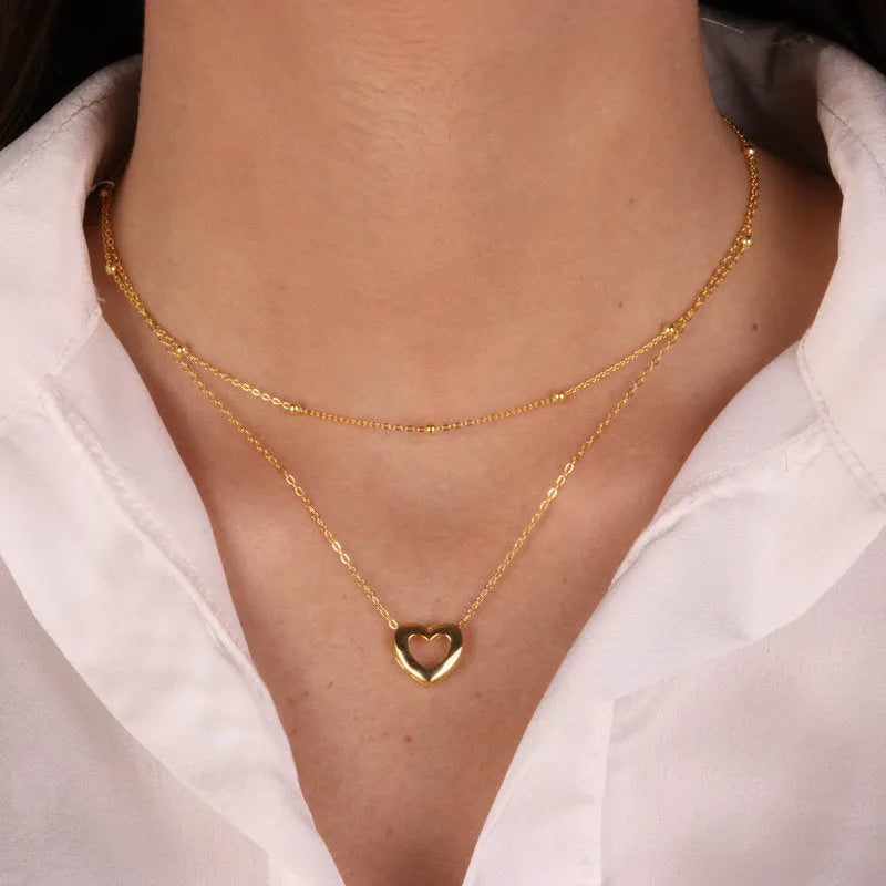 Collana in Argento 925 a doppia catena con cuore pendente - BYSIMON gioielli