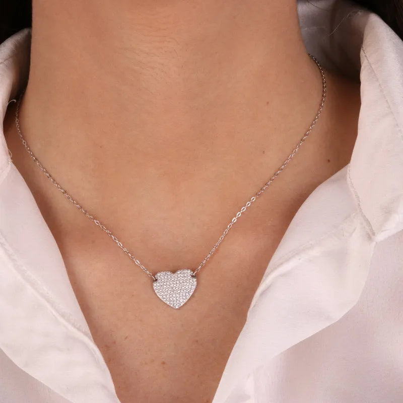 Collana in Argento 925 a forma di cuore con zirconi bianchi Collezione Barcellona - BYSIMON gioielli