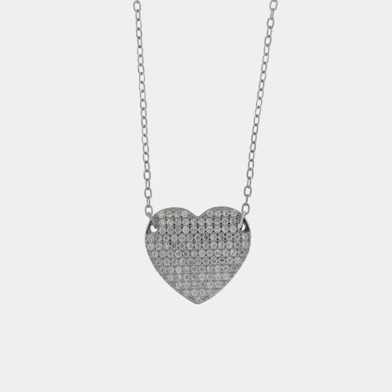 Collana in Argento 925 a forma di cuore con zirconi bianchi Collezione Barcellona - BYSIMON gioielli