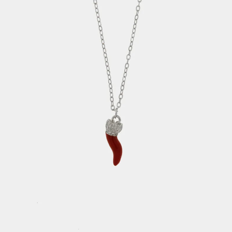 925 Silver necklace with red horn and white zircons